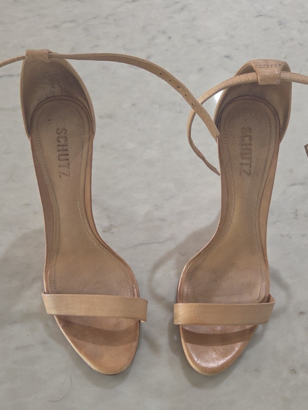 SCHUTZ Tan Open-Toe Ankle-Strap Heels